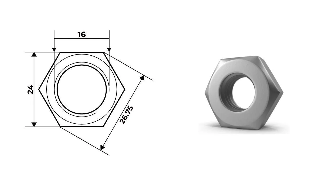 Гайка нержавеющая А2 М16 DIN 934 