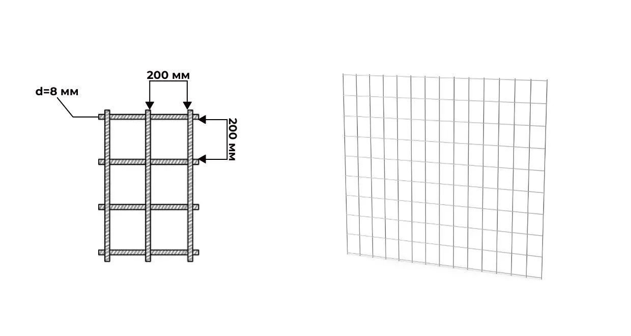 Сетка сварная арматурная 200х200 мм толщина 8 мм 