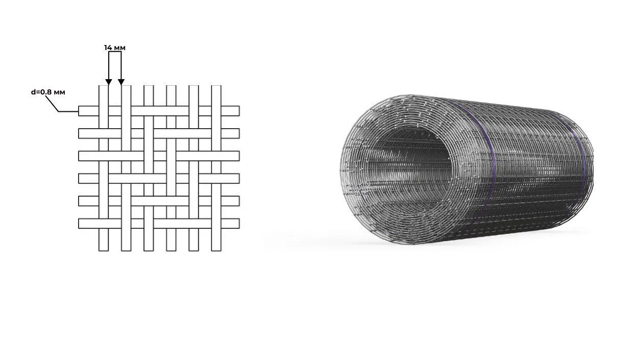 Сетка тканая стальная оцинкованная 14х14 мм толщина 0.8 мм 