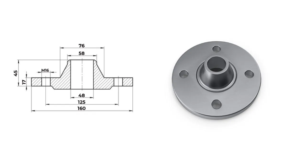 Фланец нержавеющий воротниковый Ду 50 Ру 40 тип 11 ГОСТ 33259-15 AISI 321 (12Х18Н10Т) 