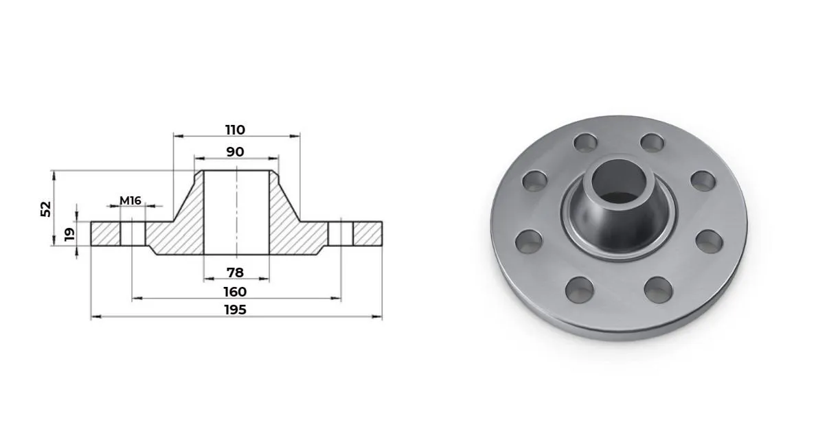 Фланец нержавеющий воротниковый Ду 80 Ру 25 тип 11 ГОСТ 33259-15 AISI 321 (12Х18Н10Т) 