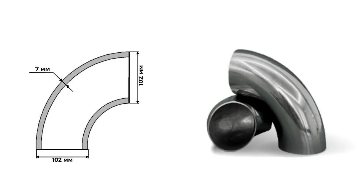 Отвод нержавеющий 102 мм толщина 7 мм AISI 321 (12Х18Н10Т) ГОСТ 17375-01 