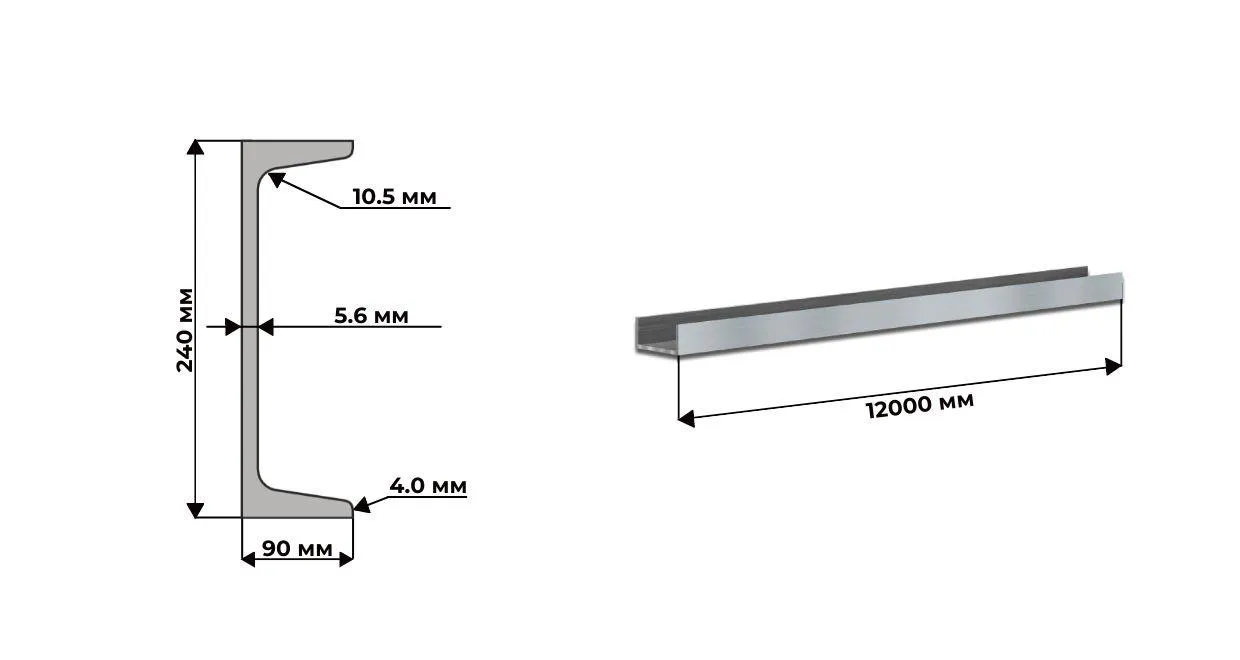 Швеллер 24У С255 ГОСТ 8240 длина 12м 