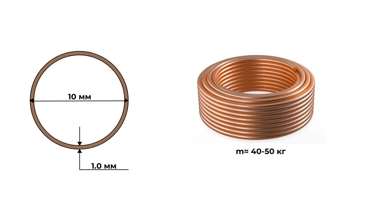 Труба медная 10х1 марка М1 мягкая ГОСТ 617 2006 бухта 