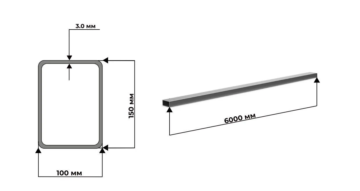 труба нержавеющая прямоугольная 150х100х3 AISI 304 (08Х18Н10) шлифованная 