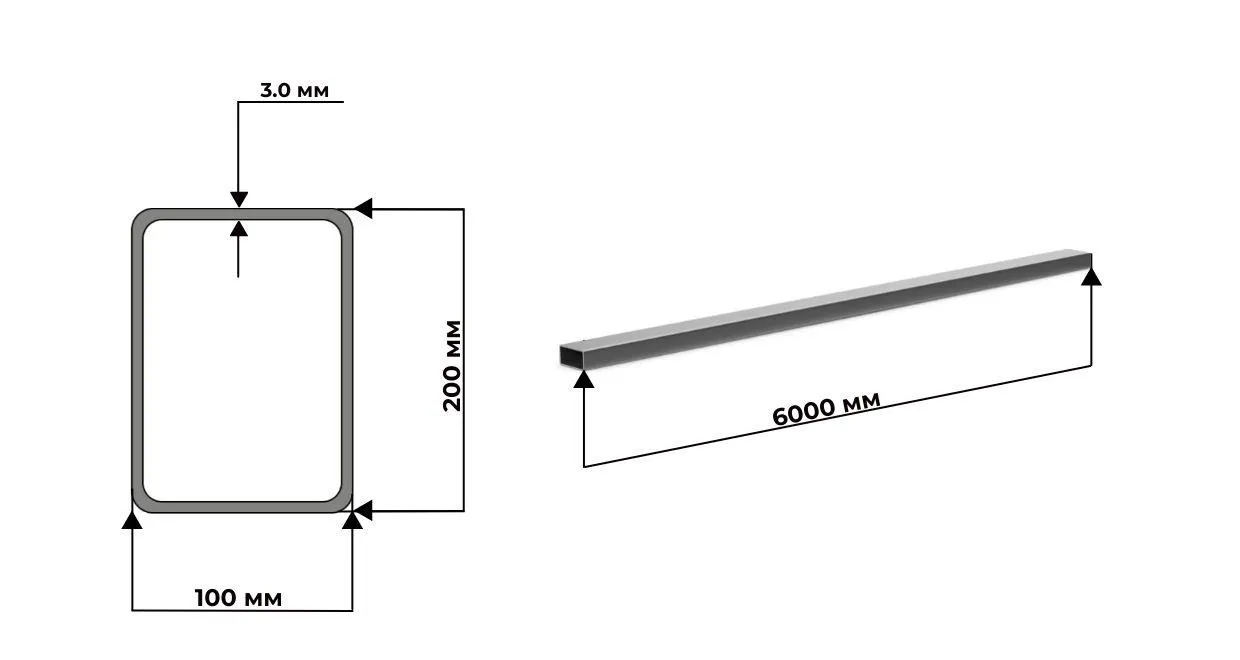 труба нержавеющая прямоугольная 200х100х3 AISI 304 (08Х18Н10) матовая 