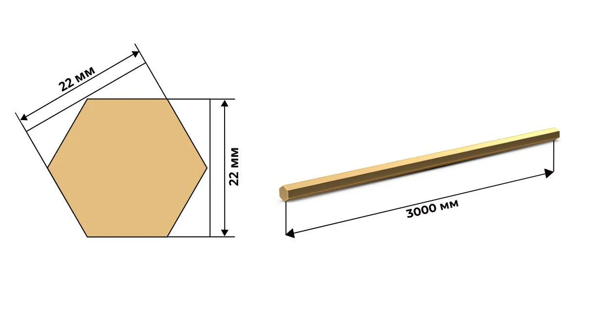 Латунный шестигранник ЛС59 22 мм ГОСТ 2060 полутвердый 