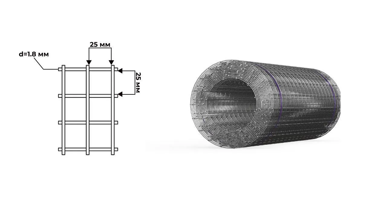 Сетка сварная оцинкованная 25х25 мм толщина 1.8 мм 