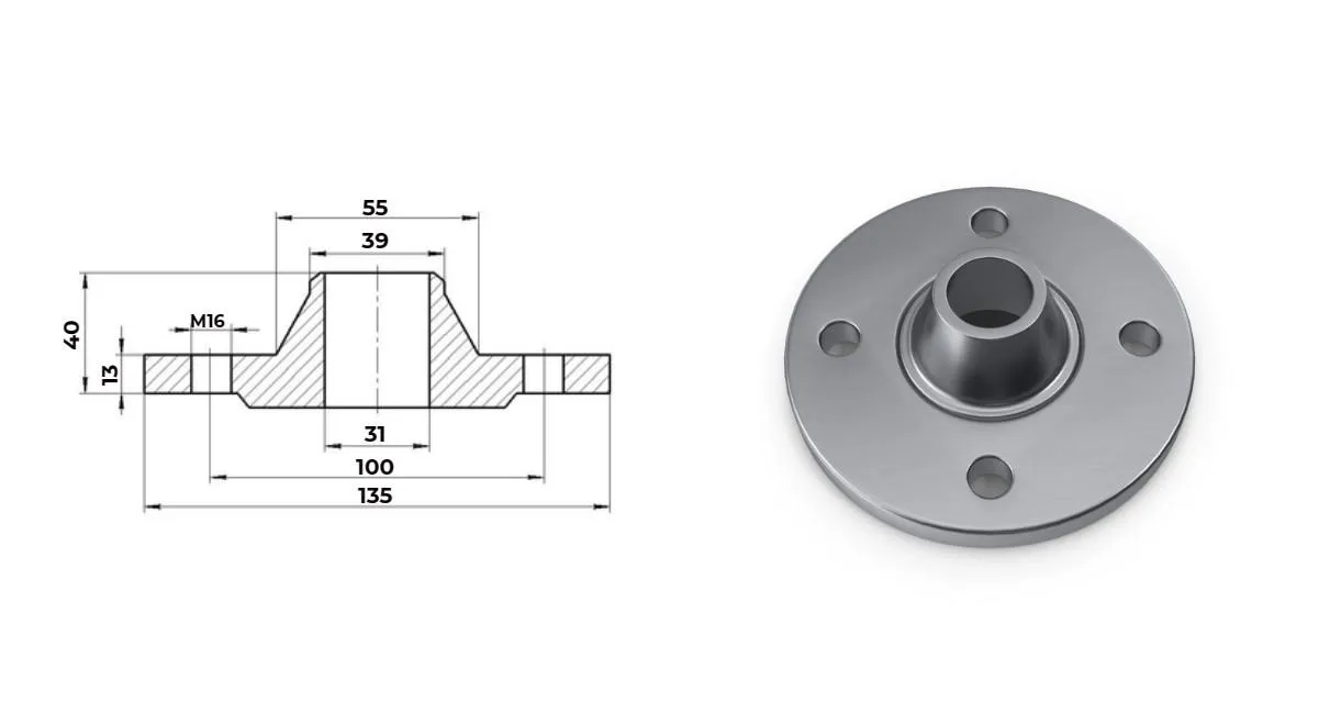 Фланец нержавеющий воротниковый Ду 32 Ру 16 тип 11 ГОСТ 33259-15 AISI 321 (12Х18Н10Т) 