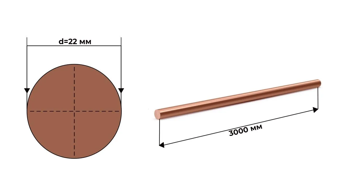 Медный круг пруток М1 22 мм ГОСТ 1535 твердый 
