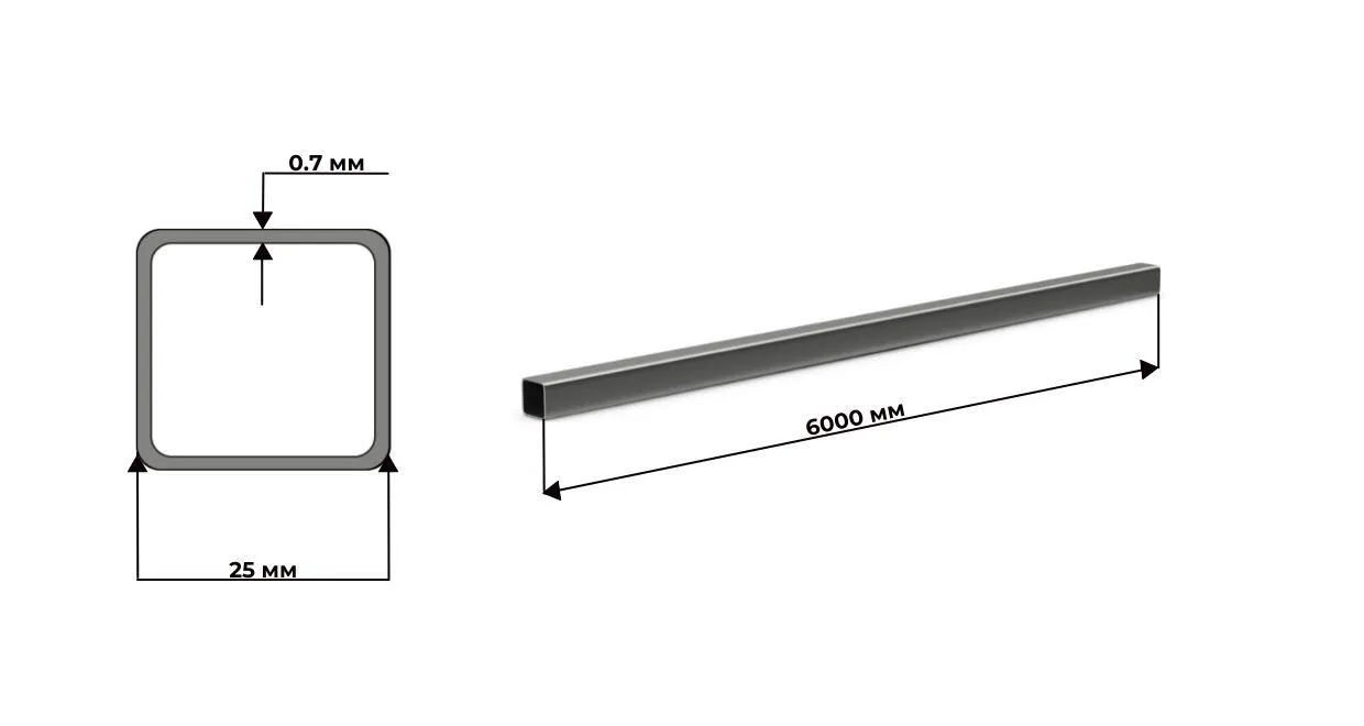 Труба профильная квадратная оцинкованная 25 25 мм толщина 0.7 мм 