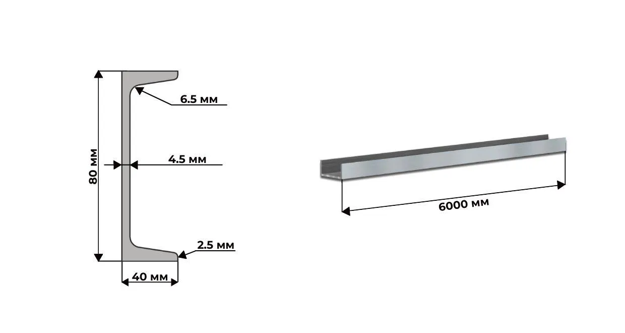 Швеллер 8У Ст3 ГОСТ 8240 длина 6м 