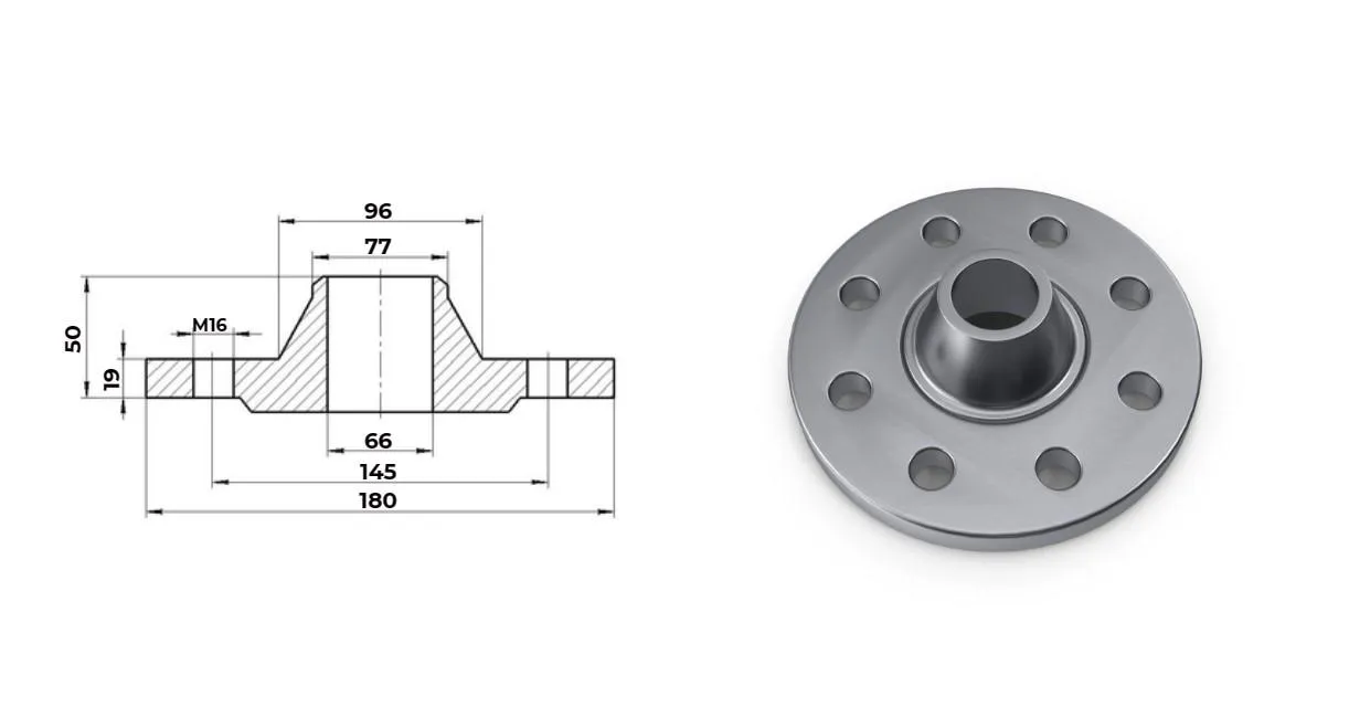 Фланец нержавеющий воротниковый Ду 65 Ру 40 тип 11 ГОСТ 33259-15 AISI 321 (12Х18Н10Т) 