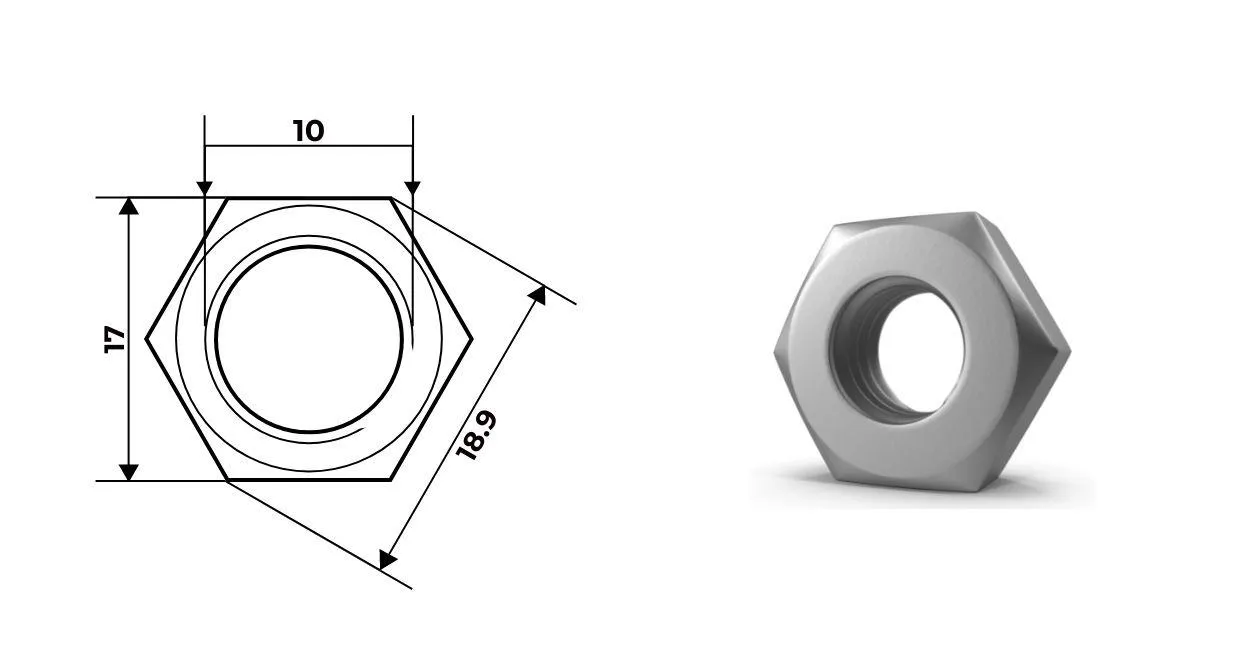 Гайка нержавеющая А2 М10 DIN 934 