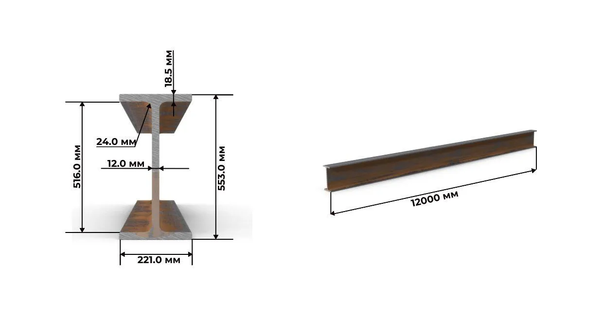 Двутавр балка 55Б3 ГОСТ Р 57837 АСЧМ 20-93 С255 