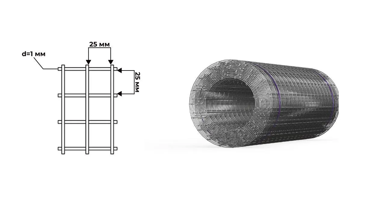 Сетка сварная оцинкованная 25х25 мм толщина 1 мм 